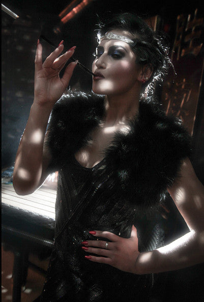 The Parisian Luxury Ostrich Vintage Feather Shrug Wrap - Ebony Black The Deco Haus