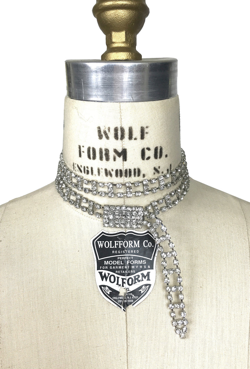 Hollywood Deco Vintage Rhinestone Buckle Logo Choker Necklace by The Deco Haus - The Deco Haus