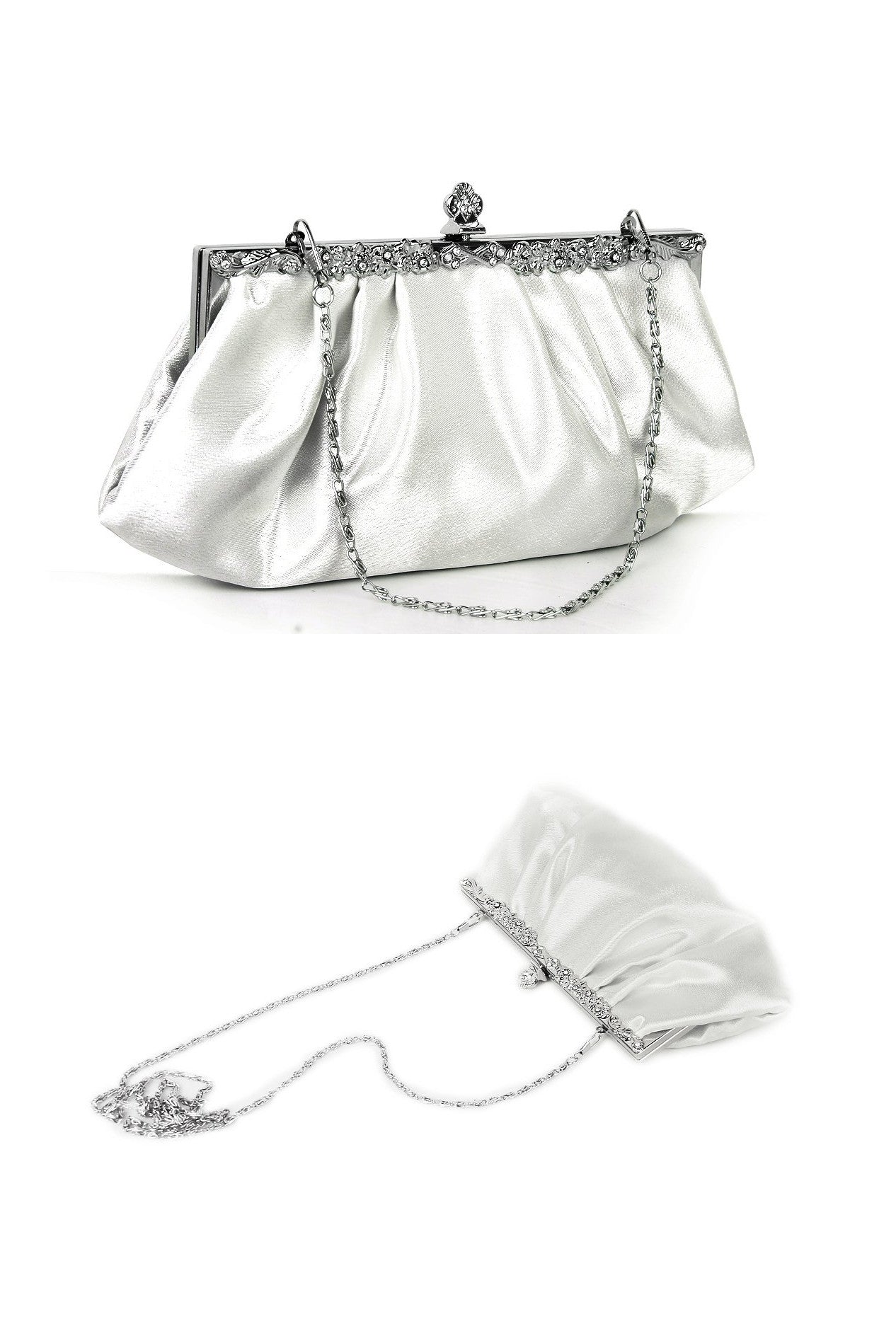 Hollywood Inspired Vintage Satin Glamour Clutch Purse - White - The Deco Haus