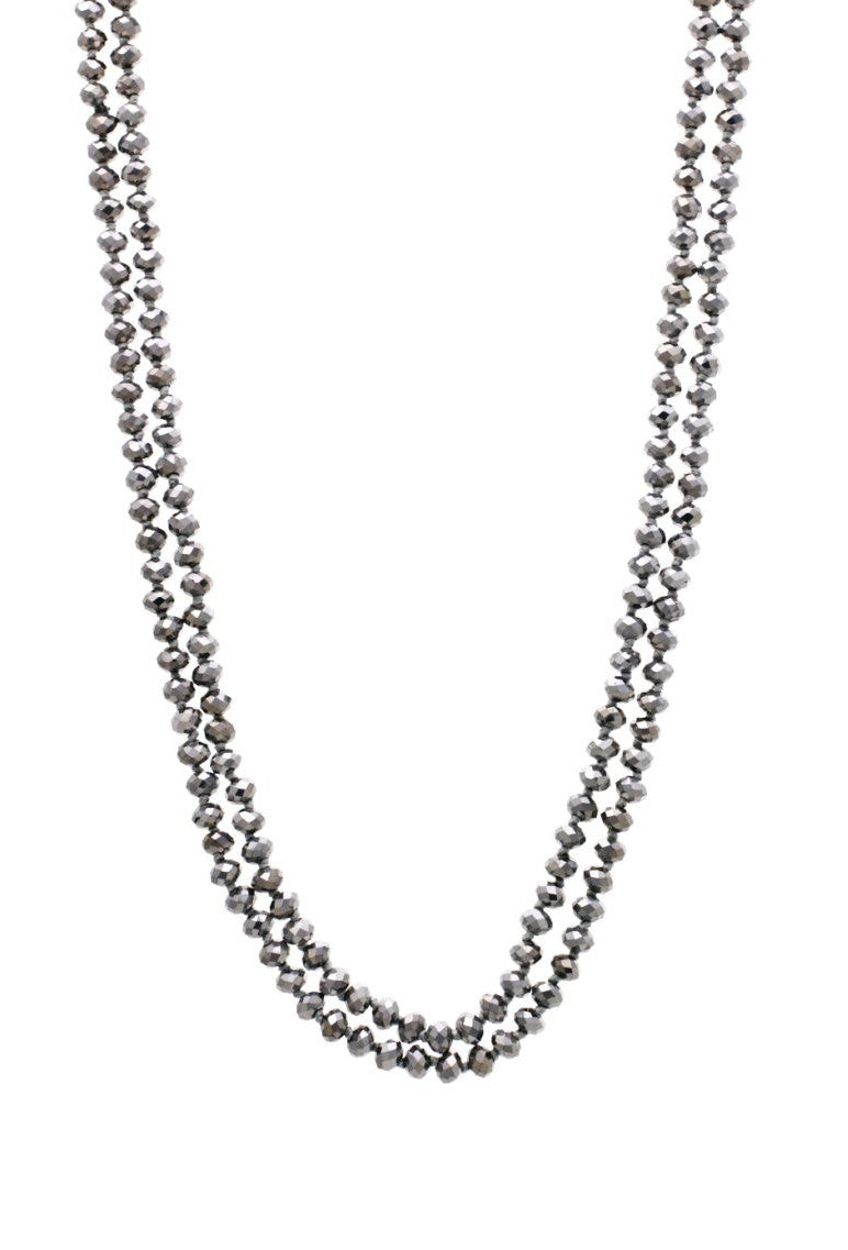 Luxe Faceted Czech Glass Crystal Beaded Ultra Long Flapper Necklace - Platinum The Deco Haus