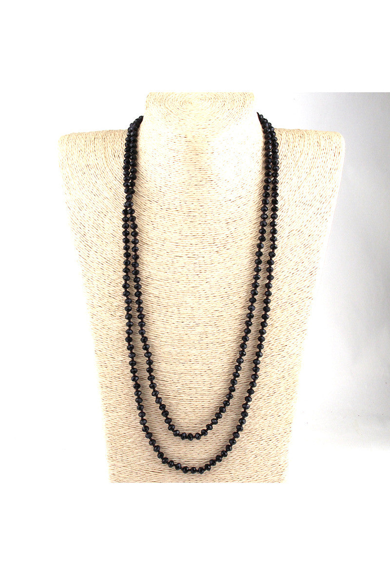 Luxe Faceted Czech Glass Crystal Beaded Ultra Long Flapper Necklace Black The Deco Haus