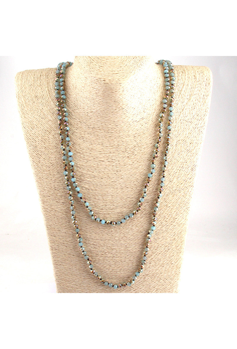 Luxe Faceted Czech Glass Crystal Beaded Ultra Long Flapper Necklace Blue The Deco Haus