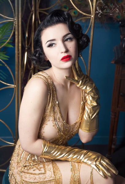 Metallic Luxe Long Opera Evening Glove - Gold