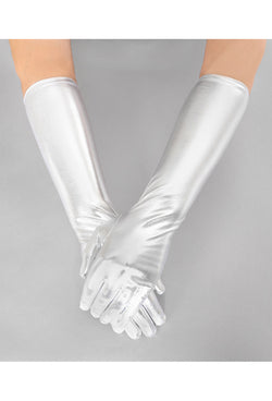 Metallic Luxe Long Opera Evening Glove - Silver - The Deco Haus