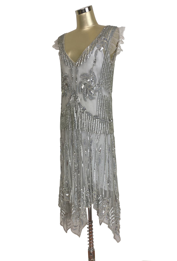The 1920s Hollywood Regency Handkerchief Vintage Gown - Silver