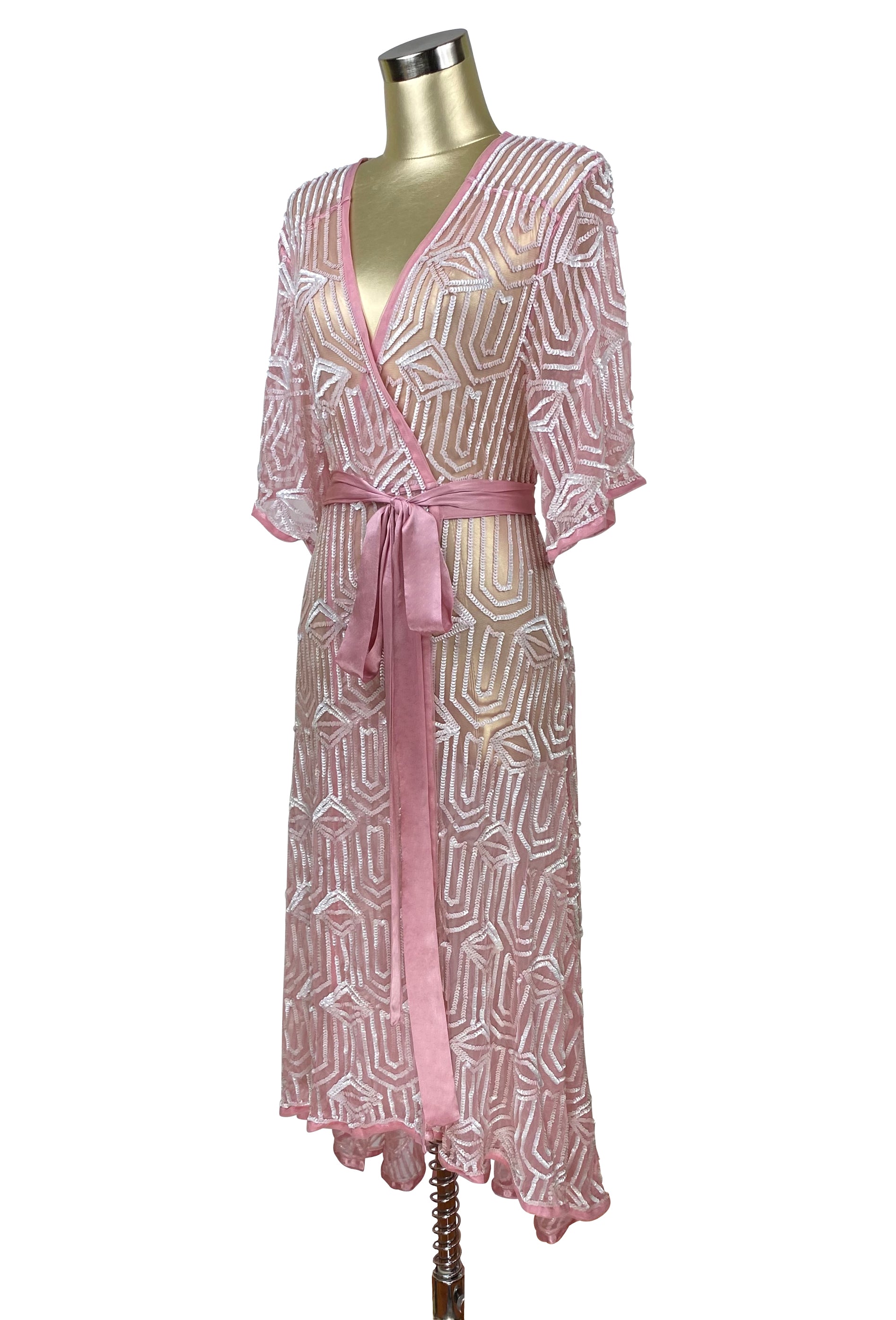 The Femme Fatale 1920s Glamour Vintage Wrap Dress - Vintage Pink Pearl - The Deco Haus