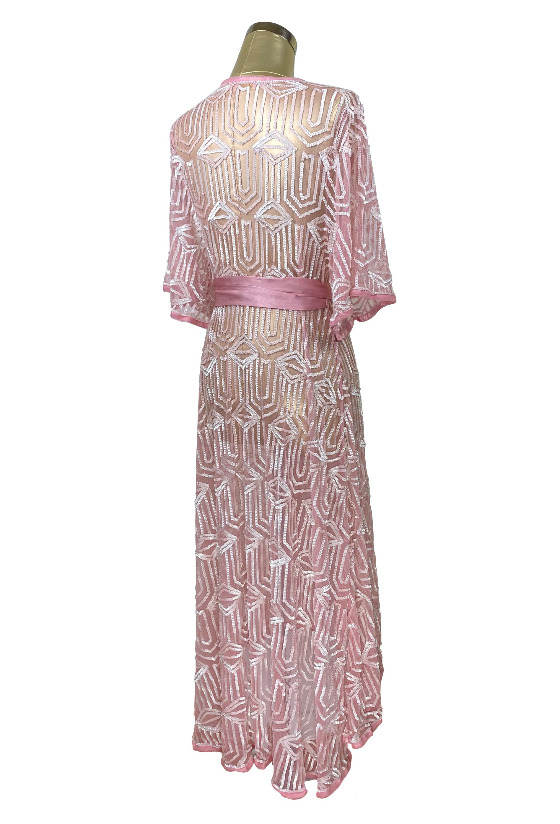 The Femme Fatale 1920s Glamour Vintage Wrap Dress - Vintage Pink Pearl The Deco Haus