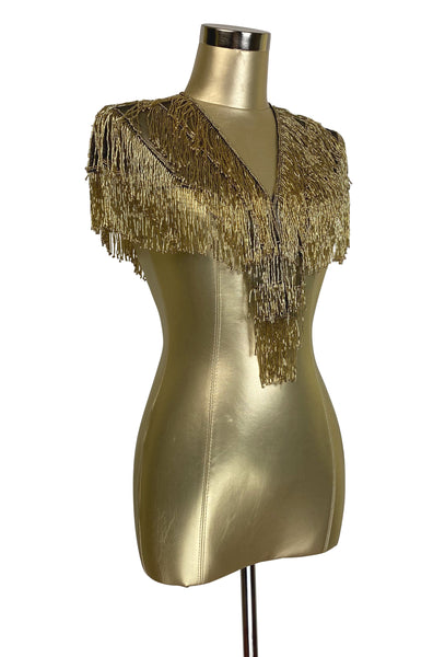 The Zelda 1920's Flapper Fringe Capelet - Gold on Jet