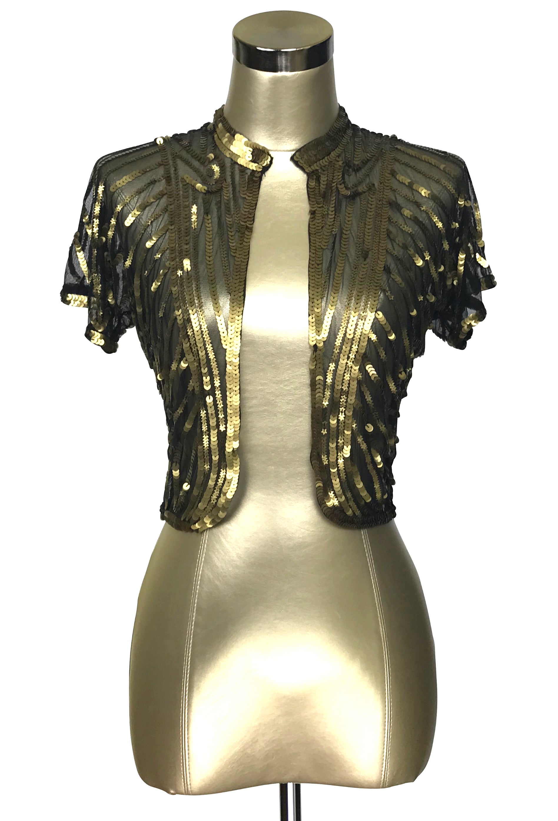 The Vintage Art Nouveau Hand Beaded Sequin Bolero Jacket - Gold on Black The Deco Haus