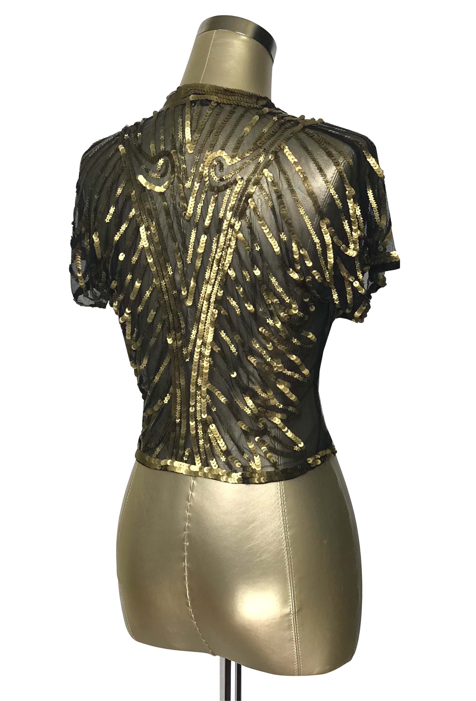 The Vintage Art Nouveau Hand Beaded Sequin Bolero Jacket - Gold on Black The Deco Haus