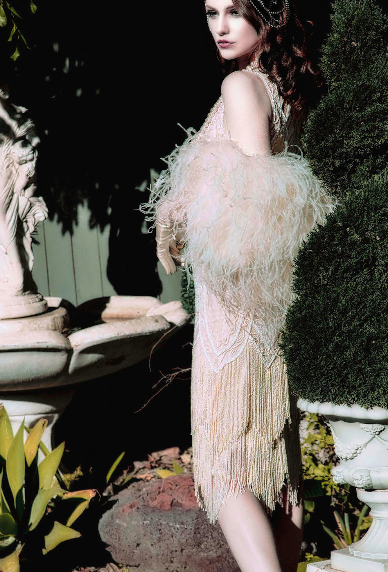 Ultra Ostrich Hollywood Glamour 1930s Vintage Style Harlow Wrap - White The Deco Haus