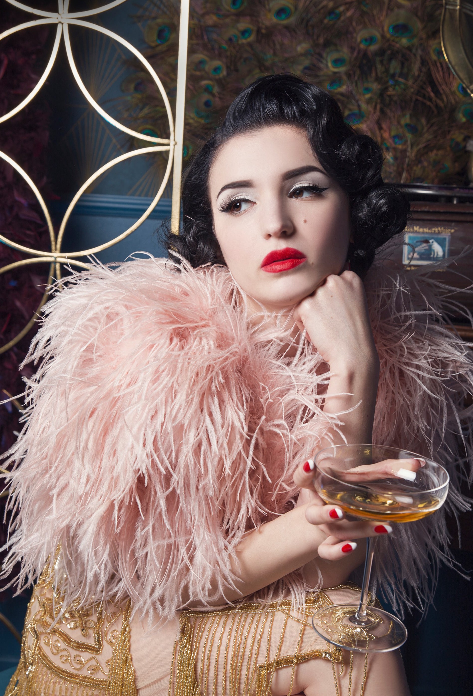 Ultra Ostrich Hollywood Glamour 1930s Vintage Style Harlow Wrap - Vintage Pink The Deco Haus