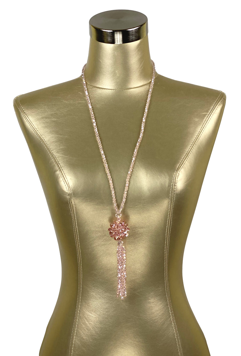 Vintage Crystal Flower Tassel Beaded Long Flapper Necklace - The Deco Haus