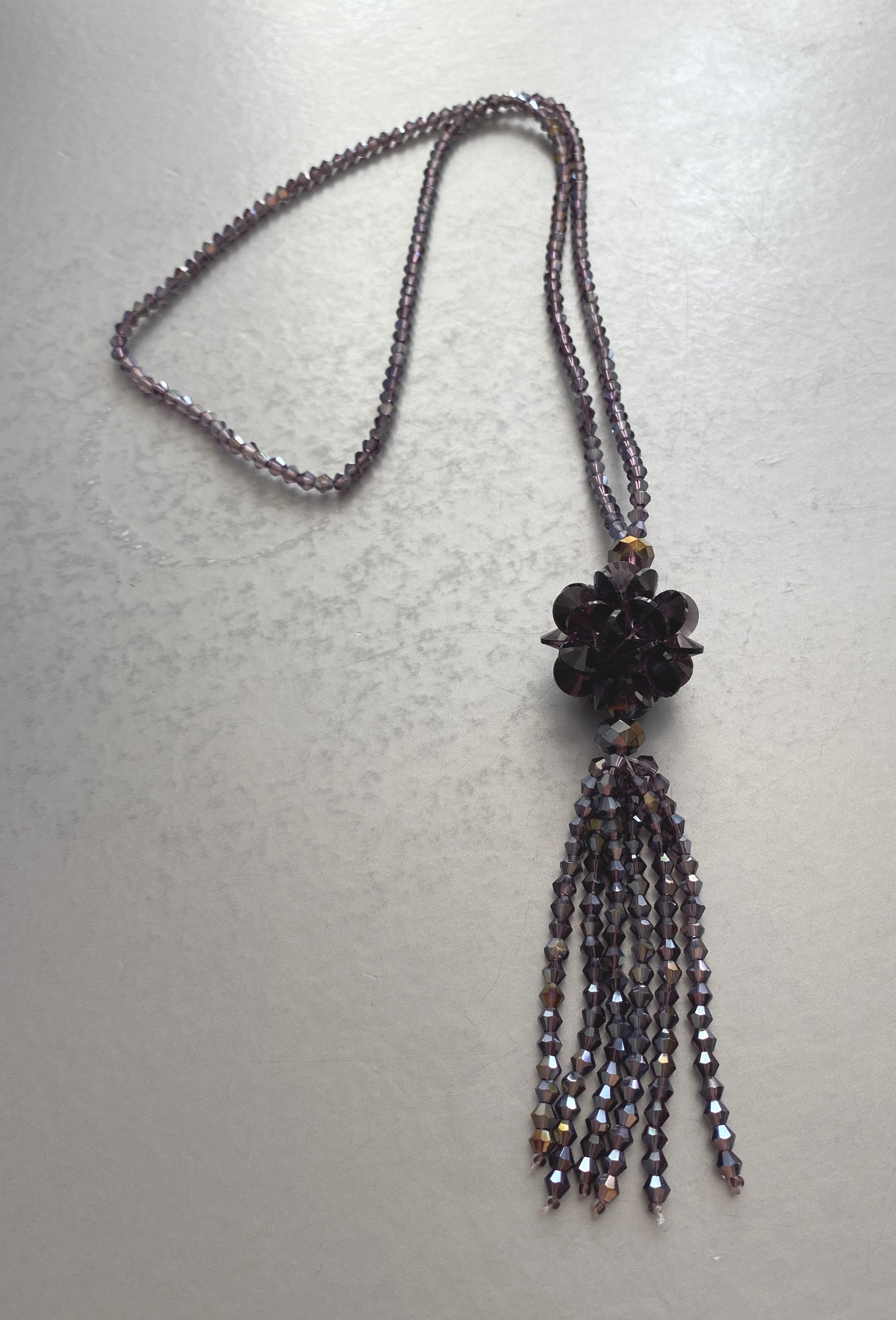 Vintage Crystal Flower Tassel Beaded Long Flapper Necklace - The Deco Haus
