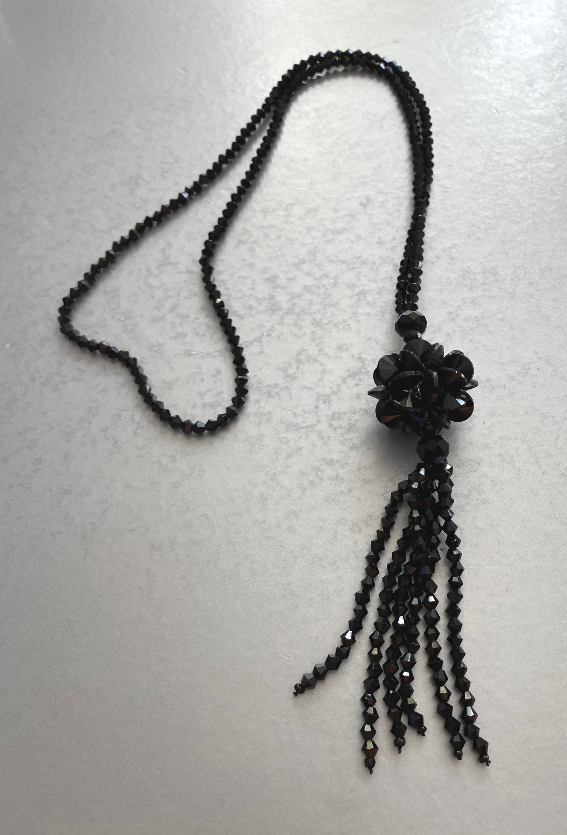 Vintage Crystal Flower Tassel Beaded Long Flapper Necklace - The Deco Haus