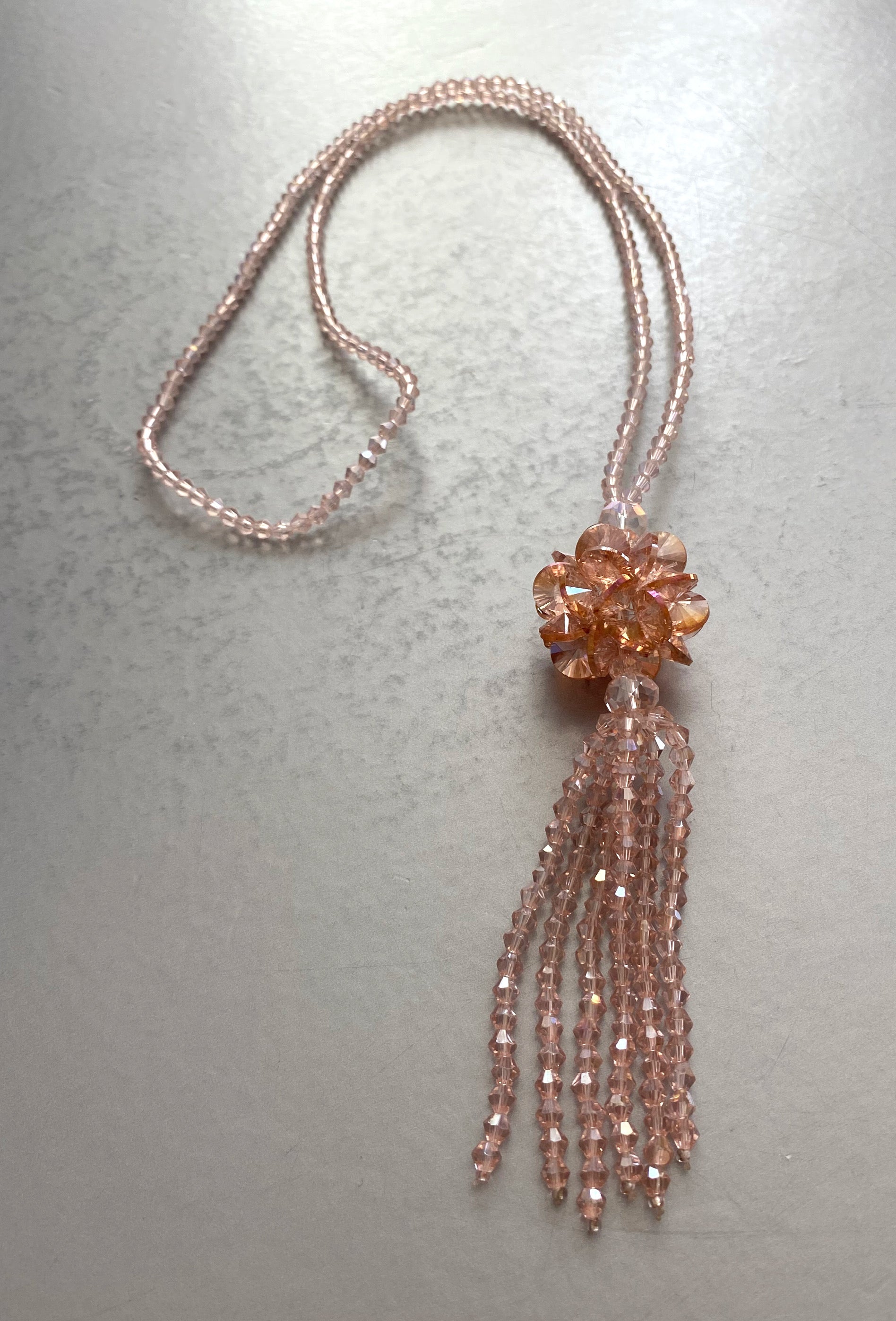 Vintage Crystal Flower Tassel Beaded Long Flapper Necklace - The Deco Haus