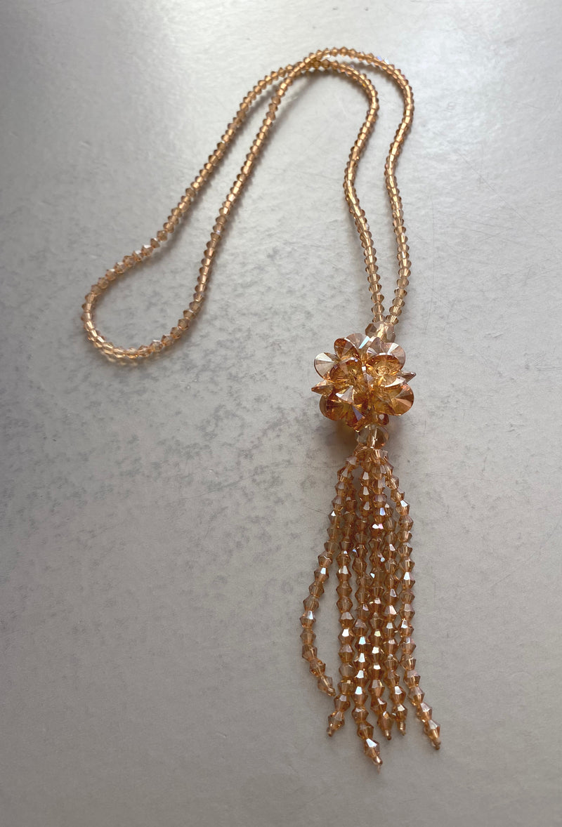 Vintage Crystal Flower Tassel Beaded Long Flapper Necklace - The Deco Haus