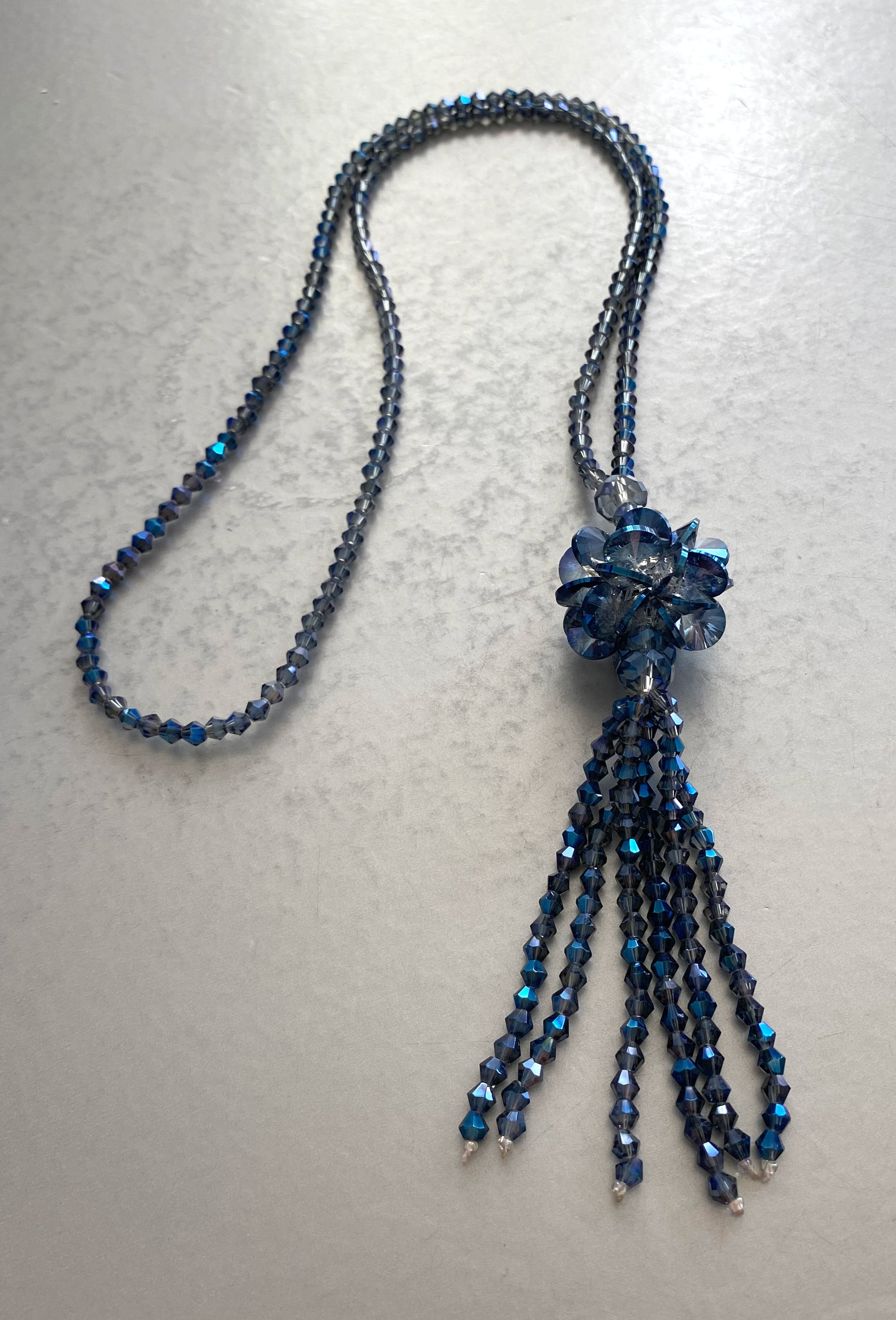 Vintage Crystal Flower Tassel Beaded Long Flapper Necklace - The Deco Haus