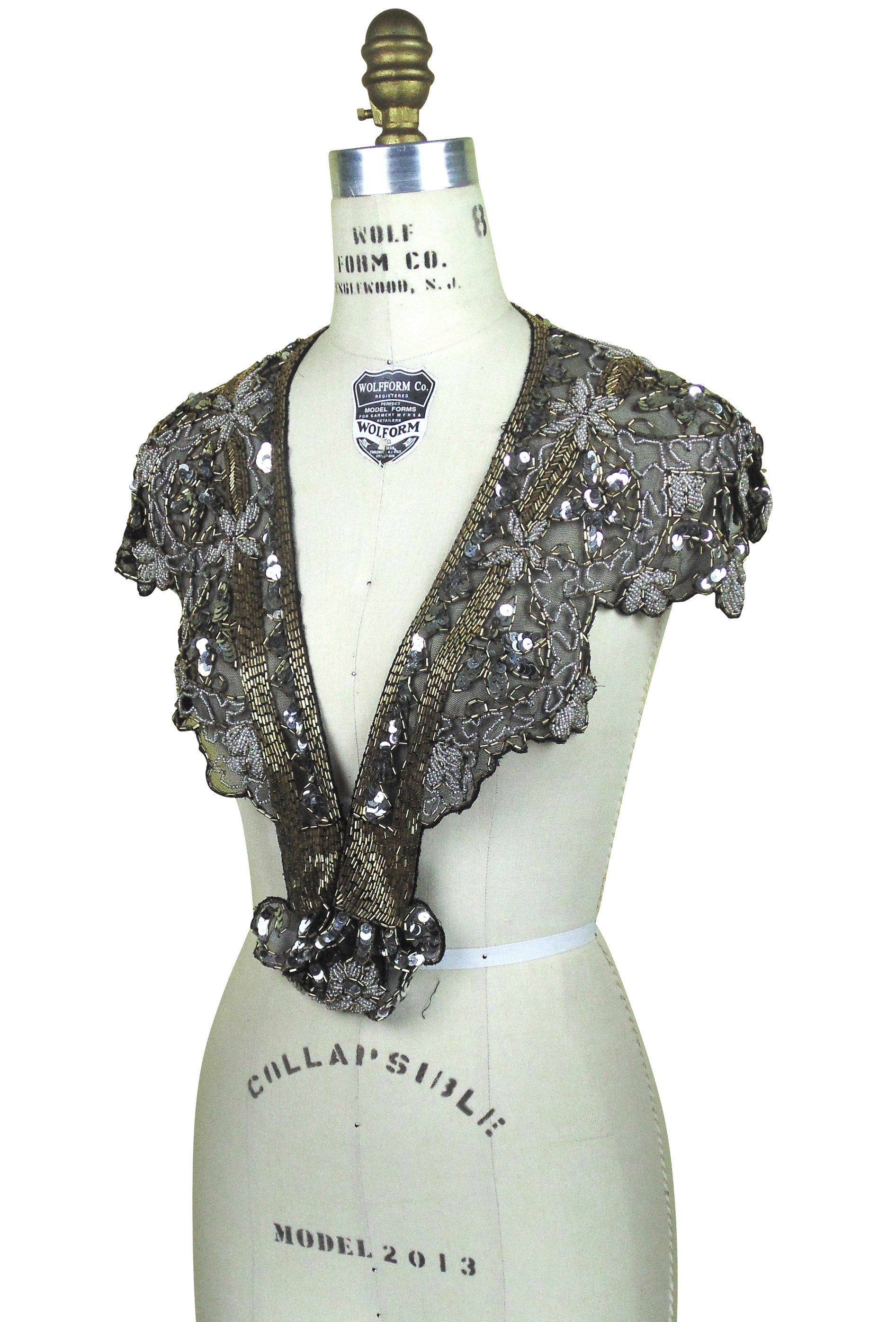 Vintage Luxe Hand Beaded Cutout Victorian Collar Capelet - Black Metallic The Deco Haus