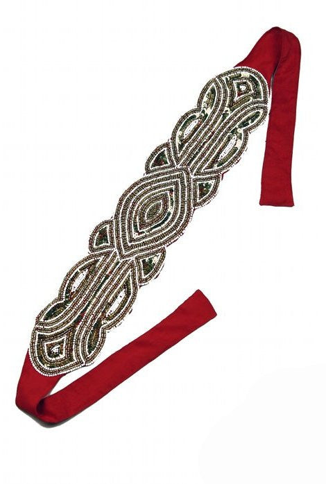 The Patou 1920s Silk Flapper Bandeau - Gold on Scarlet - The Deco Haus