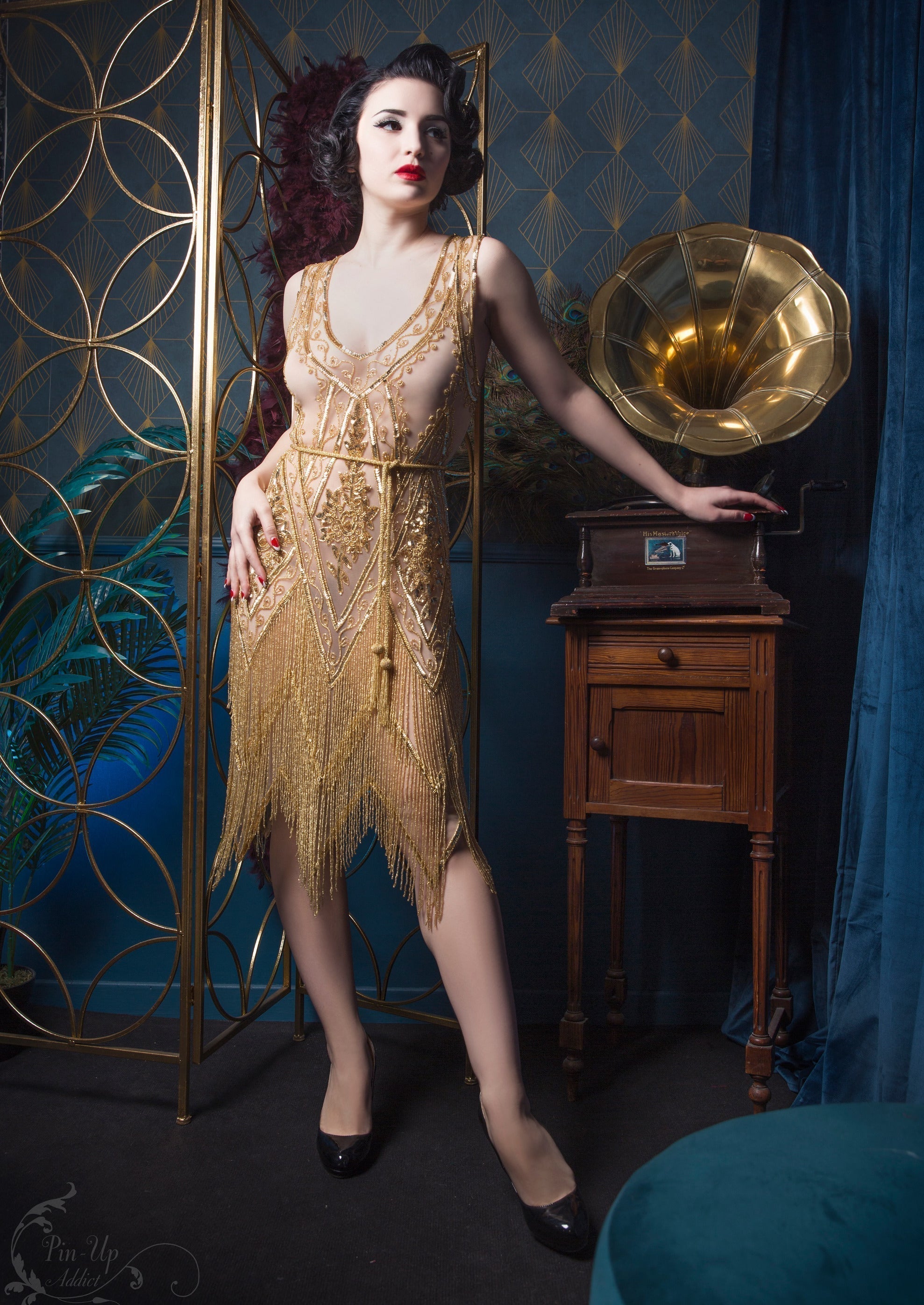 Hand-beaded 1920s flapper gown with Art Deco fringe detailing by The Deco Haus