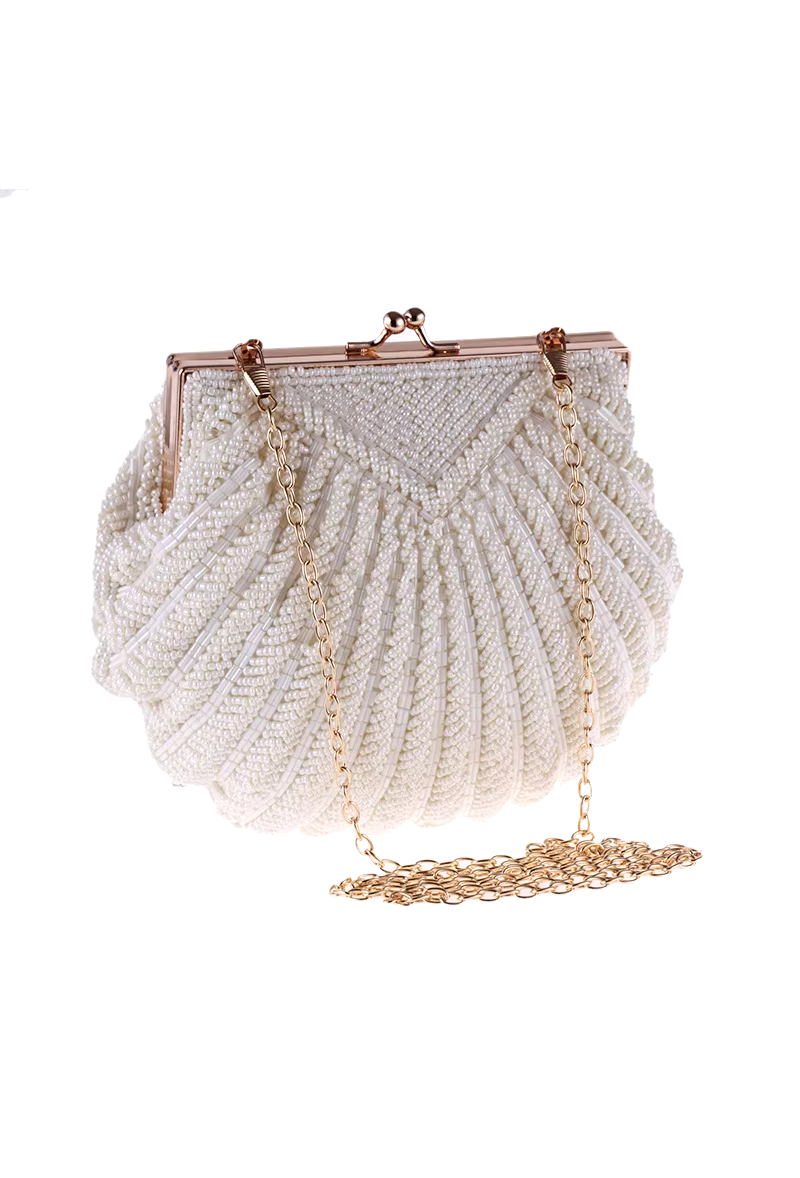 1920's Antique Deco Inspired Gatsby Beaded Purse - Bone Deco Scallop