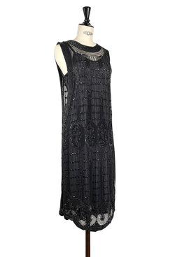 1920's Art Deco Panel Tabard Gown - The Cubist - Black Jet