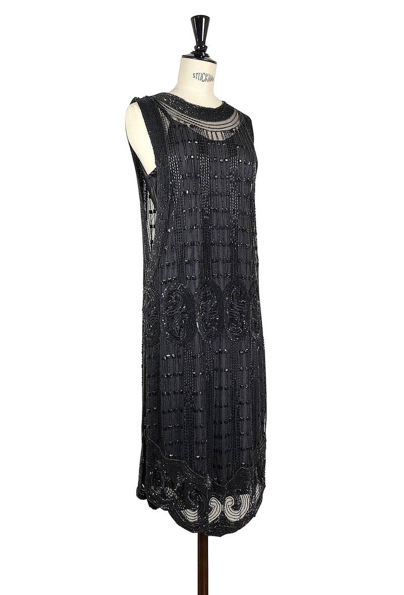 1920's Art Deco Panel Tabard Gown - The Cubist - Black Jet
