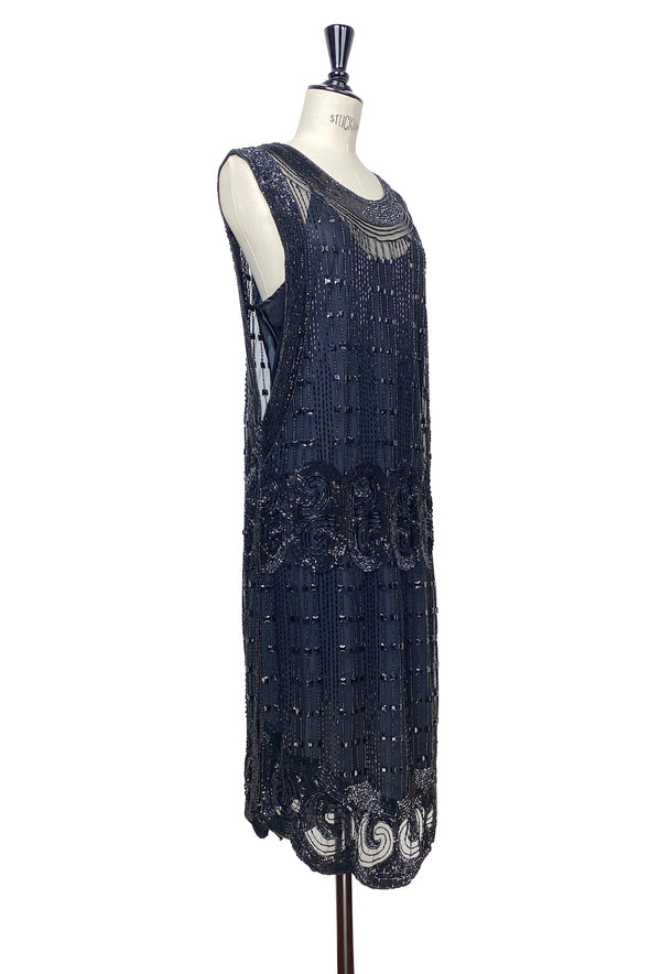 1920's Art Deco Panel Tabard Gown - The Cubist - Black Jet
