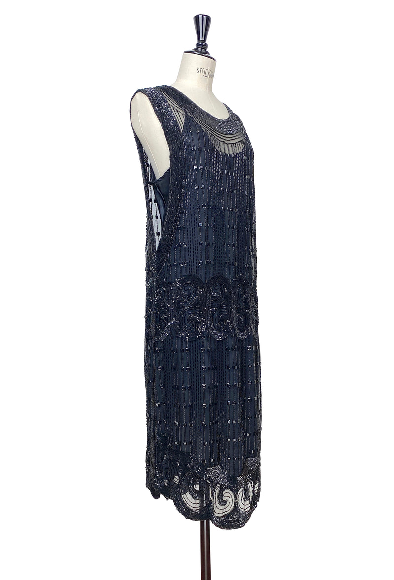 1920's Art Deco Panel Tabard Gown - The Cubist - Black Jet