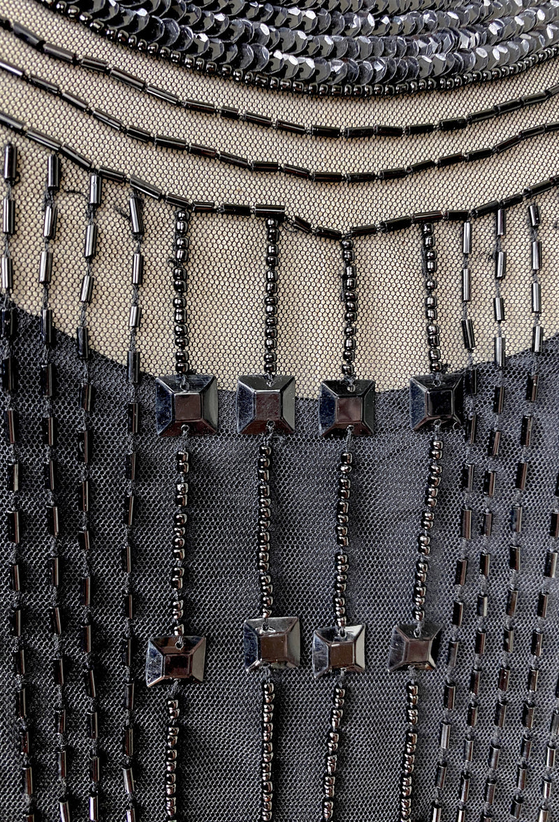 1920's Art Deco Panel Tabard Gown - The Cubist - Black Jet