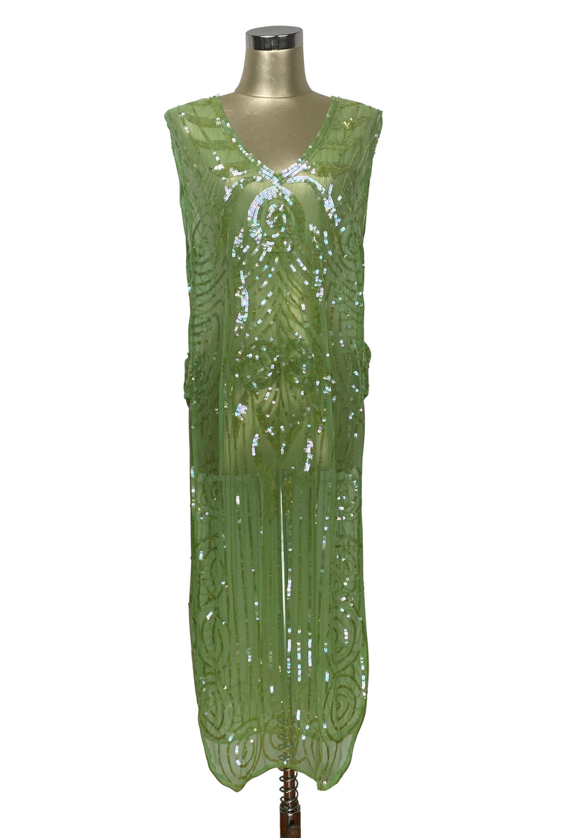 1920's Art Deco Panel Tabard Gown - The Romanesque - Nile Green