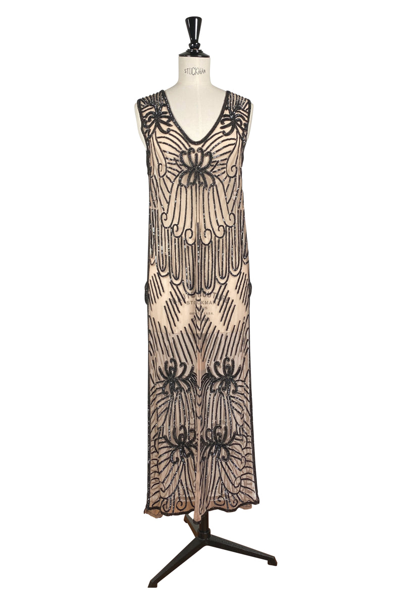 1920's Art Deco Panel Tabard Gown - The Vienna Nouveau - Black on Champagne