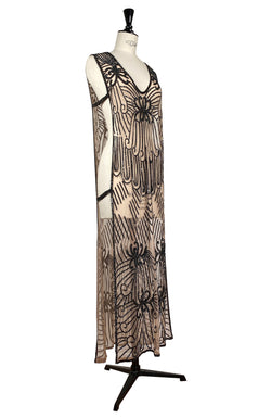 1920's Art Deco Panel Tabard Gown - The Vienna Nouveau - Black on Champagne