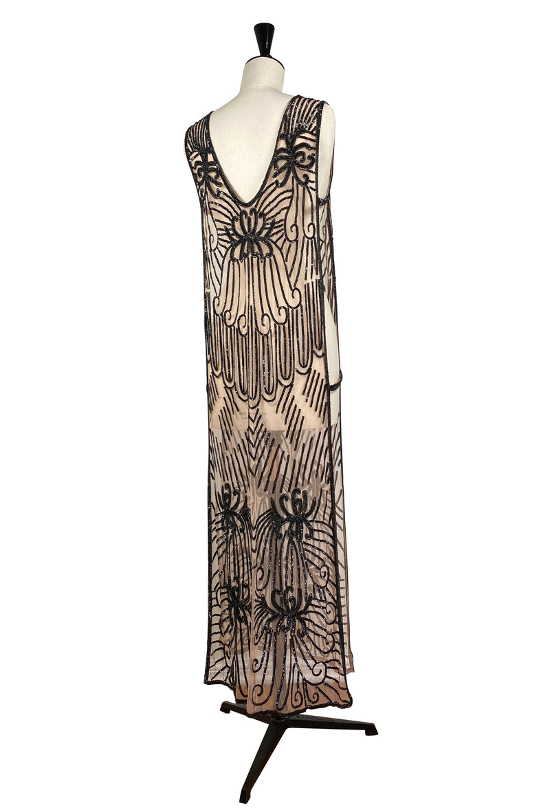 1920's Art Deco Panel Tabard Gown - The Vienna Nouveau - Black on Champagne