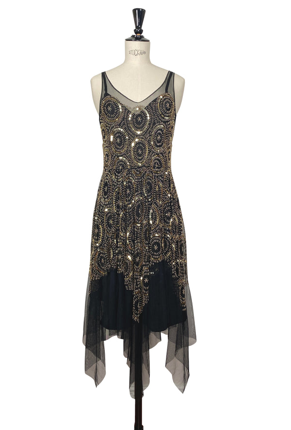 1920's Beaded Handkerchief Gatsby Dress - The Deco Dot - Black Gold