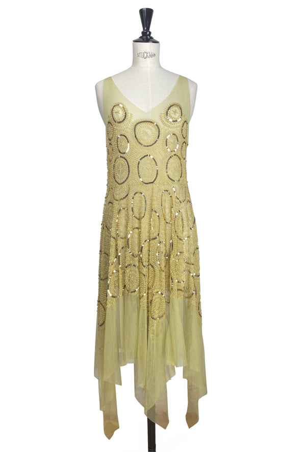 1920's Beaded Handkerchief Gatsby Overlay Dress - The Deco Dot - Gold