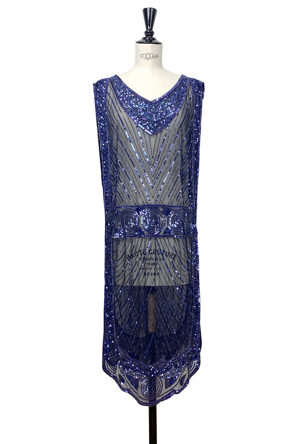 1920's Beaded Vintage Deco Tabard Panel Gown - The Modernist - Midnight Iridescent