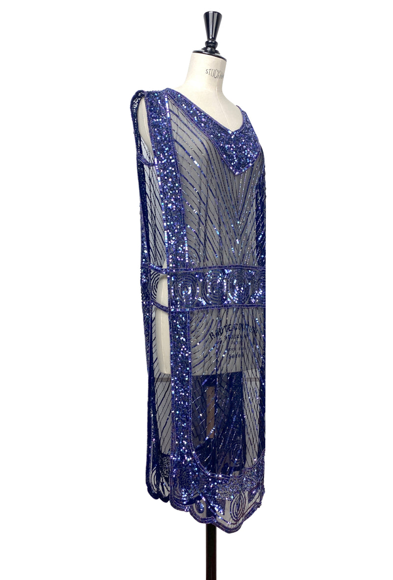 1920's Beaded Vintage Deco Tabard Panel Gown - The Modernist - Midnight Iridescent