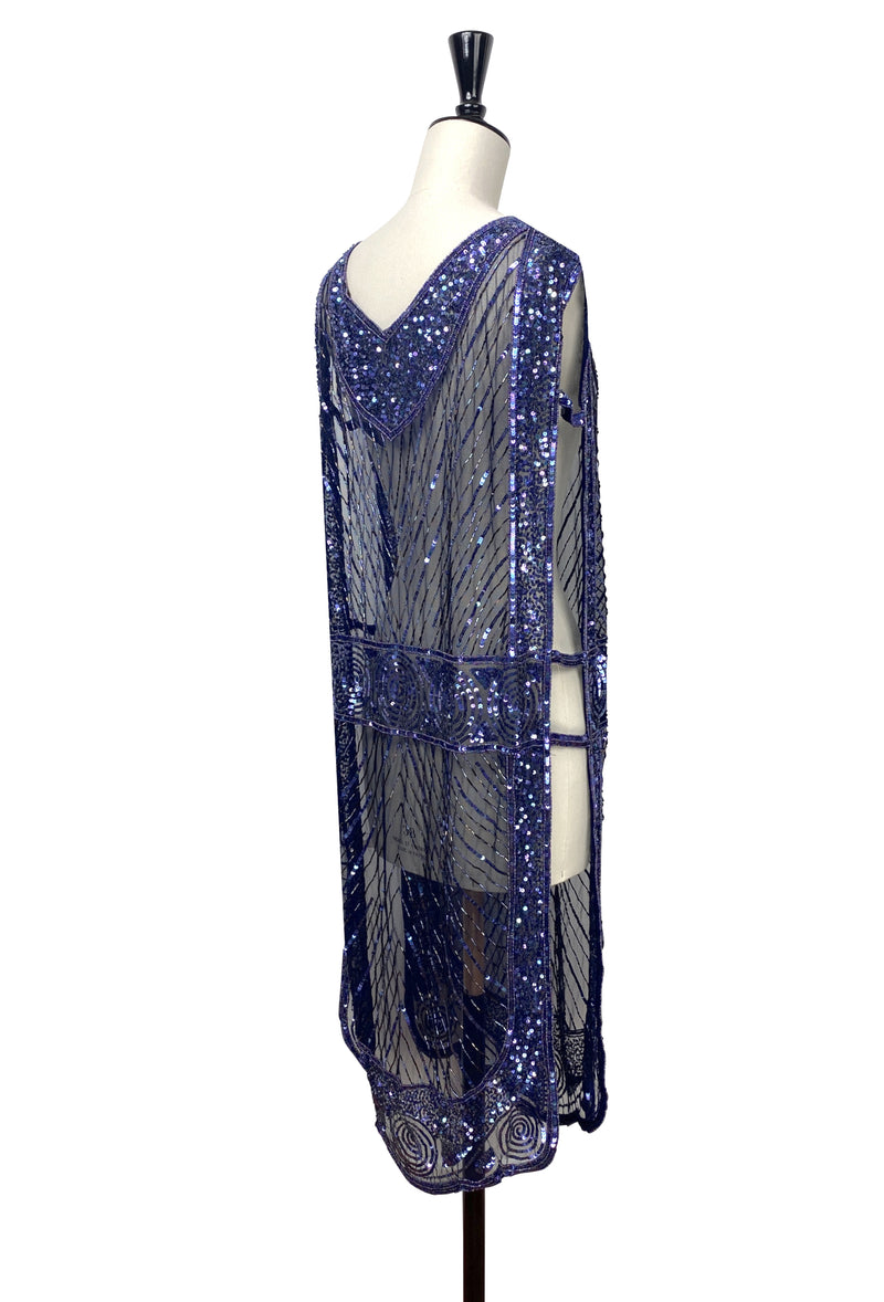 1920's Beaded Vintage Deco Tabard Panel Gown - The Modernist - Midnight Iridescent