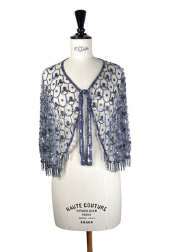 1920's Beaded Vintage Glamour Shawl Capelet - Deco Scallop - Sterling
