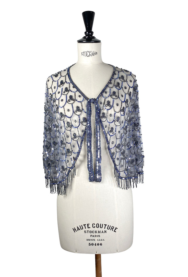 1920's Beaded Vintage Glamour Shawl Capelet - Deco Scallop - Sterling