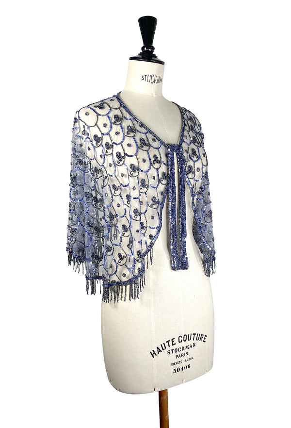 1920's Beaded Vintage Glamour Shawl Capelet - Deco Scallop - Sterling