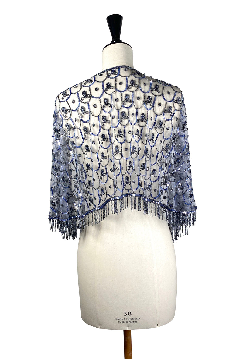 1920's Beaded Vintage Glamour Shawl Capelet - Deco Scallop - Sterling