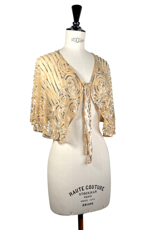 1920's Beaded Vintage Glamour Shawl Capelet - The Clara - Butterscotch Gold
