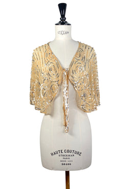 1920's Beaded Vintage Glamour Shawl Capelet - The Clara - Butterscotch Gold