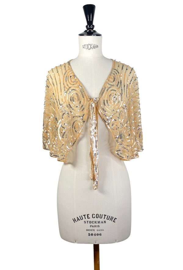 1920's Beaded Vintage Glamour Shawl Capelet - The Clara - Butterscotch Gold