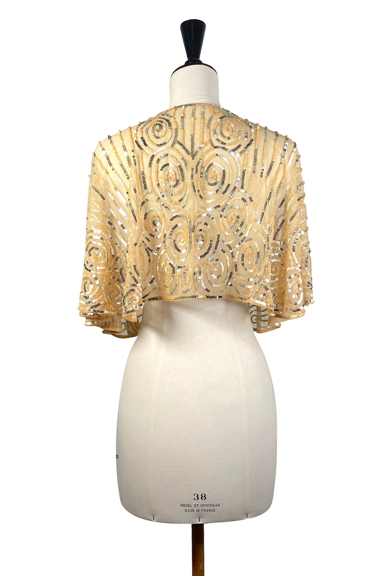 1920's Beaded Vintage Glamour Shawl Capelet - The Clara - Butterscotch Gold