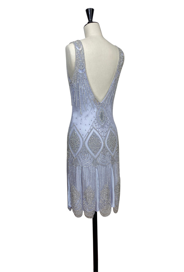 1920's Flapper Carwash Hem Beaded Party Dress - The Starlet - Phantom Silver