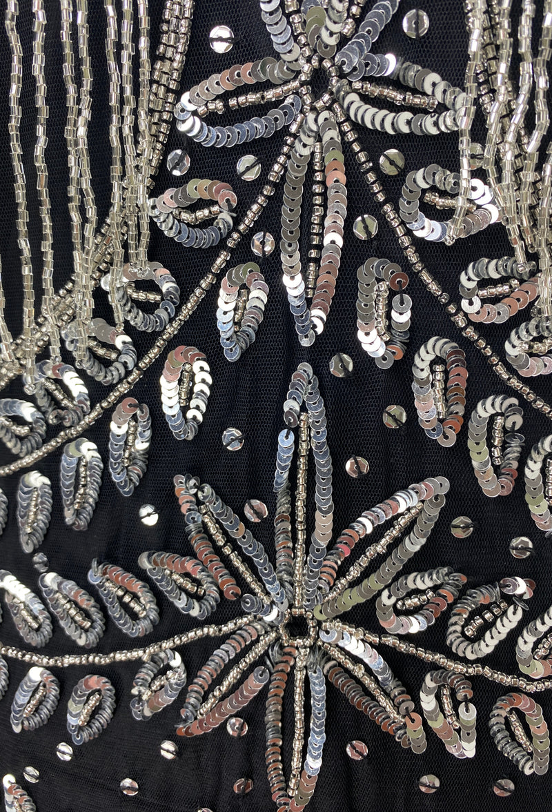 1920's Flapper Fringe Gatsby Party Dress - The Roxy - Black Silver